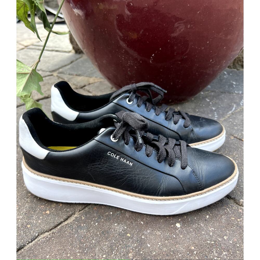Cole Haan Women's GrandPrø Topspin Sneakers, black and white leather size 9.5
